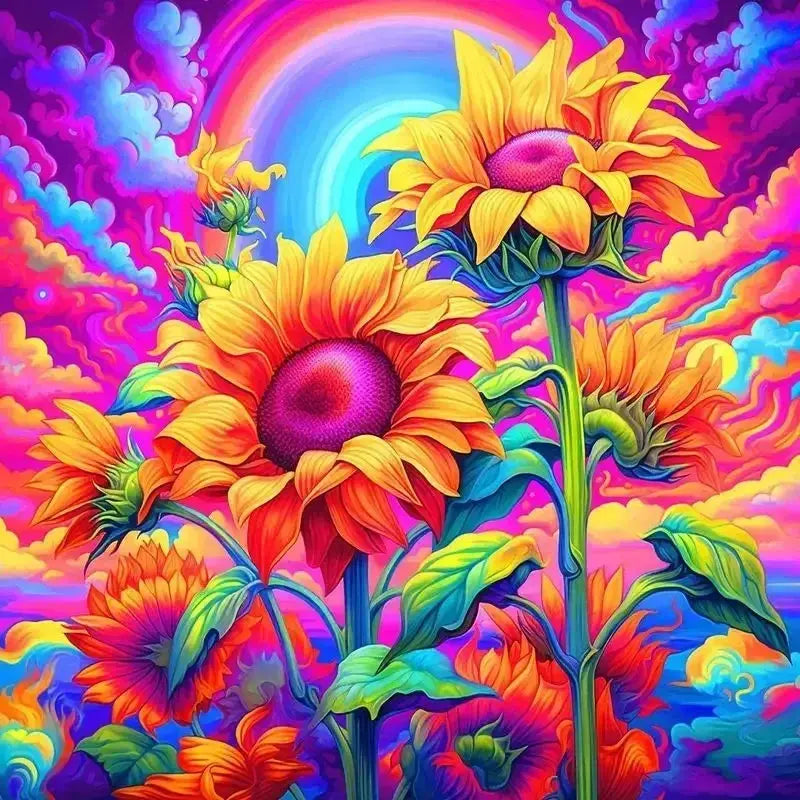 Peinture par numéro Fleurs tournesols arc en ciel